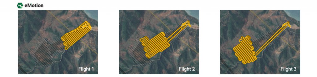 eMotion's mission blocks showcase that the team intervened at around 2 km / 1.2 mi from the area mapped