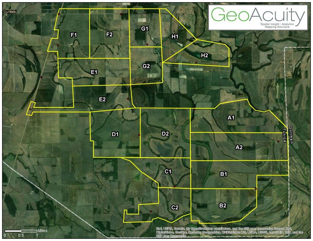 GeoAcuity's map of the mission area, broken into alphanumeric blocks for efficient collection.