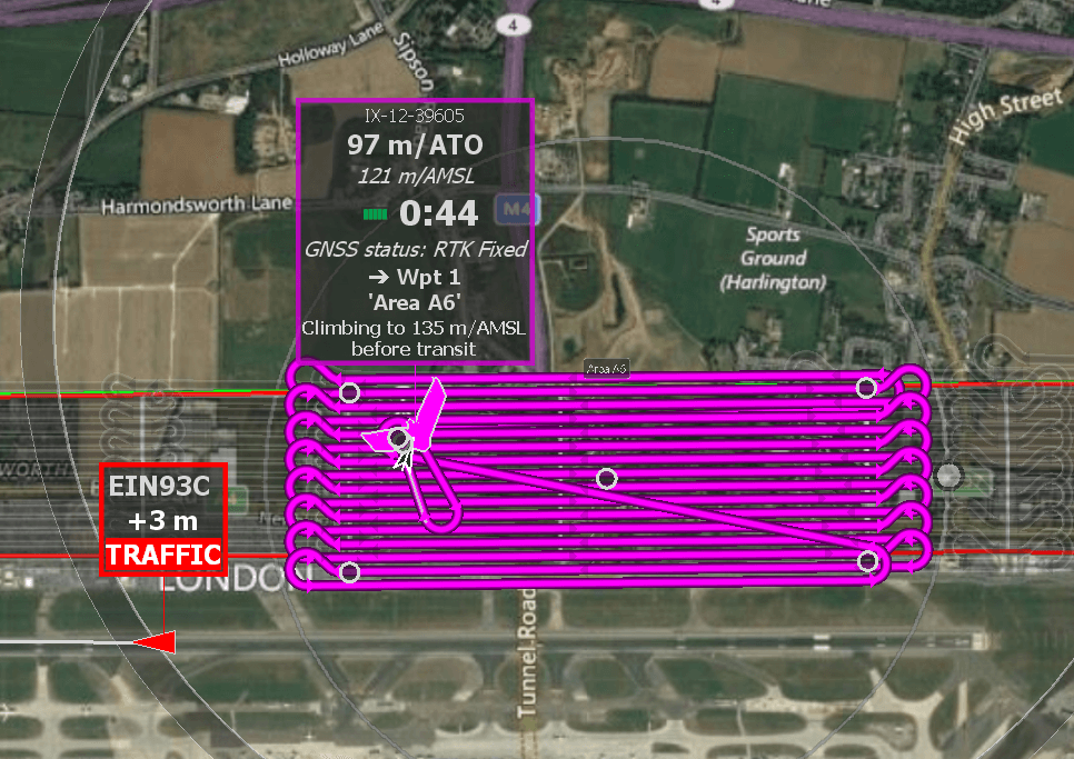 Screenshot of eBee X mission over Heathrow Airport.
